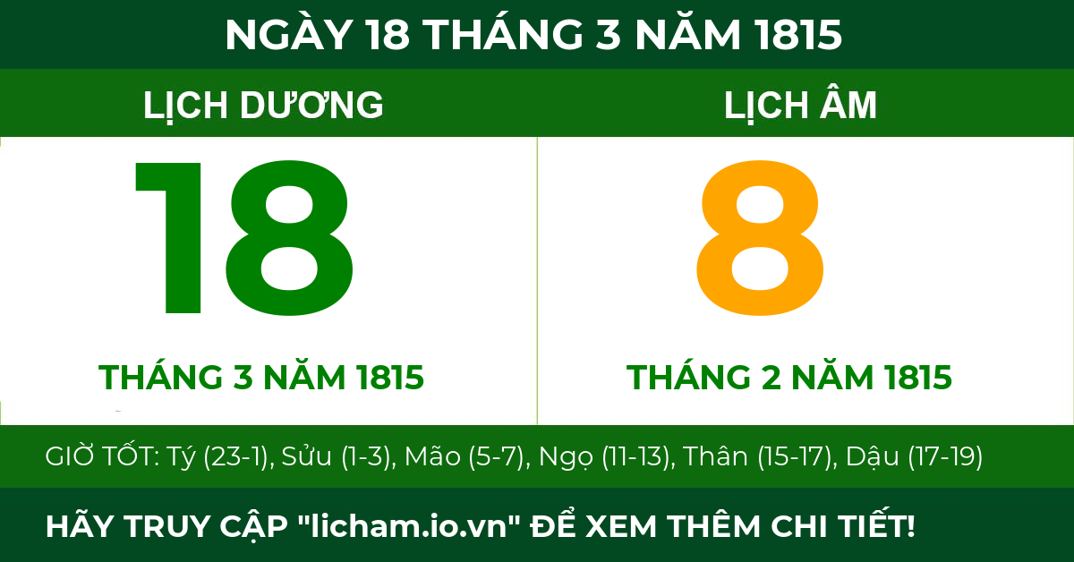 lịch âm ngày 18 tháng 3 năm 1815