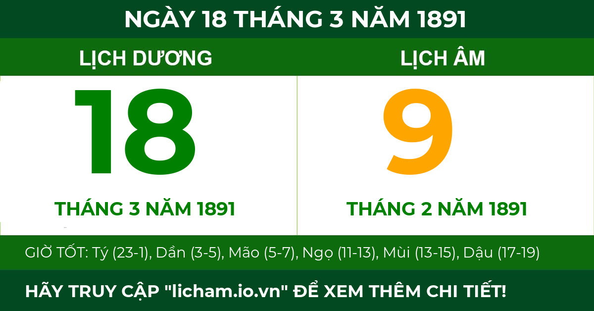 lịch âm ngày 18 tháng 3 năm 1891