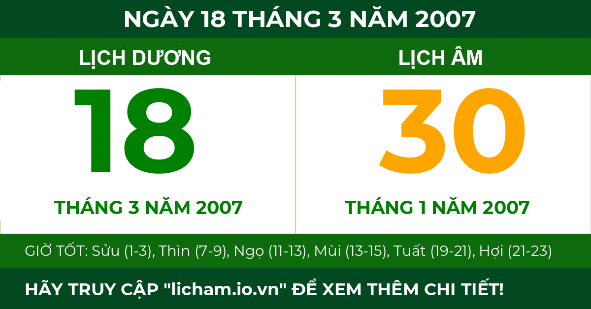 lịch âm ngày 18 tháng 3 năm 2007