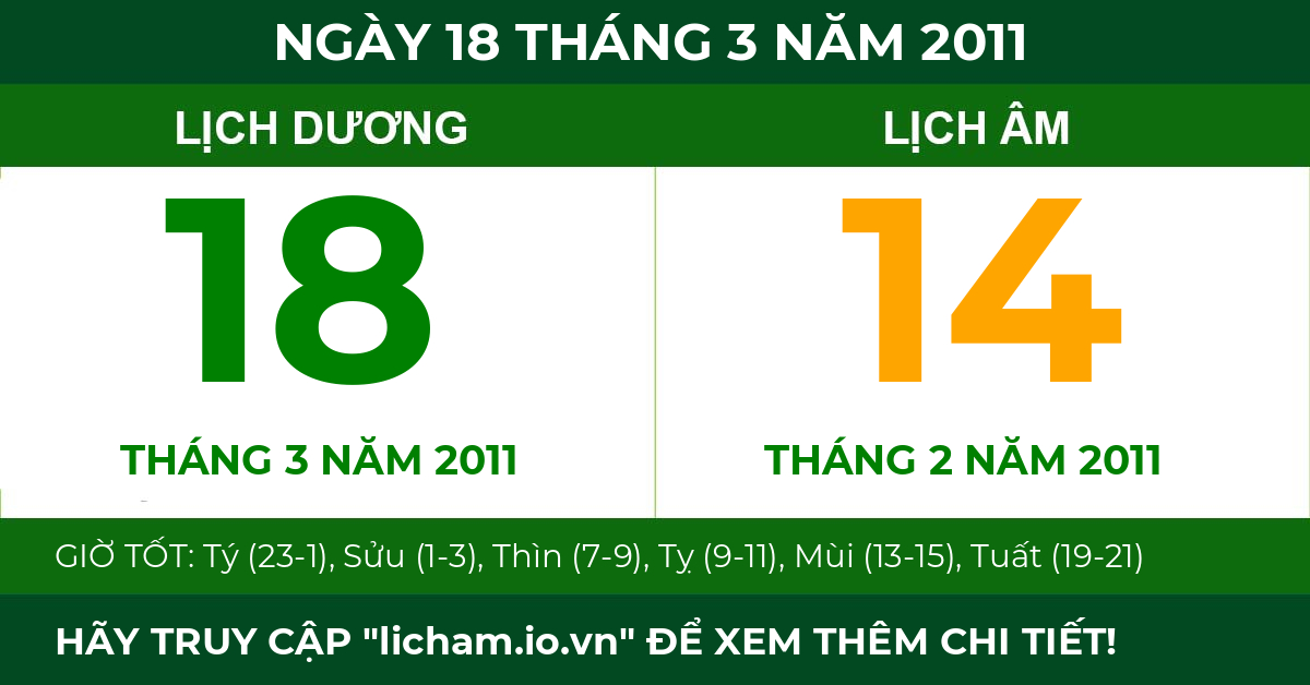 lịch âm ngày 18 tháng 3 năm 2011