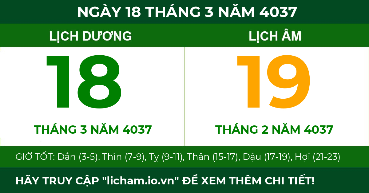 lịch âm ngày 18 tháng 3 năm 4037