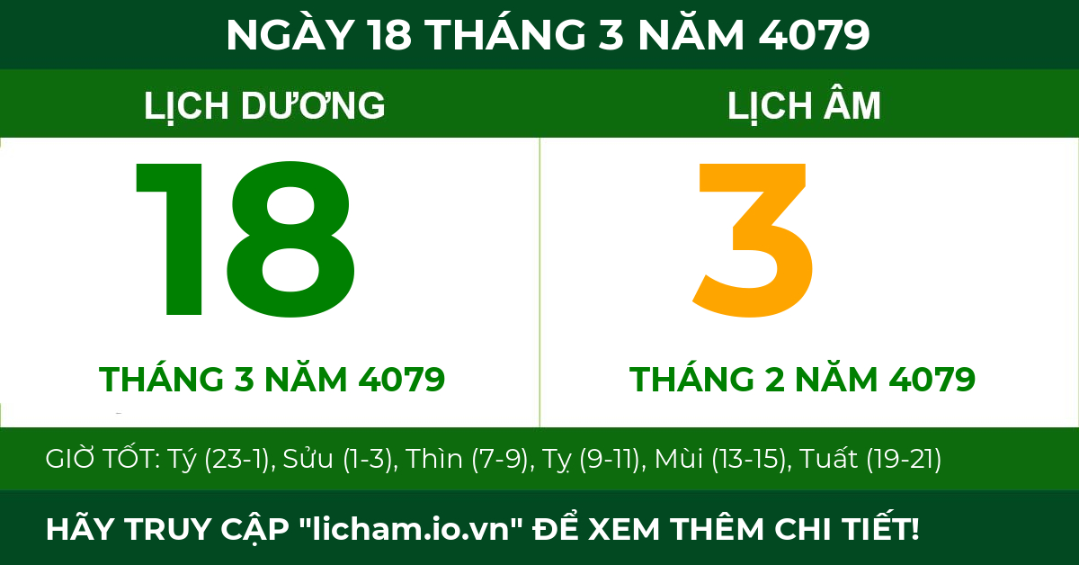 lịch âm ngày 18 tháng 3 năm 4079