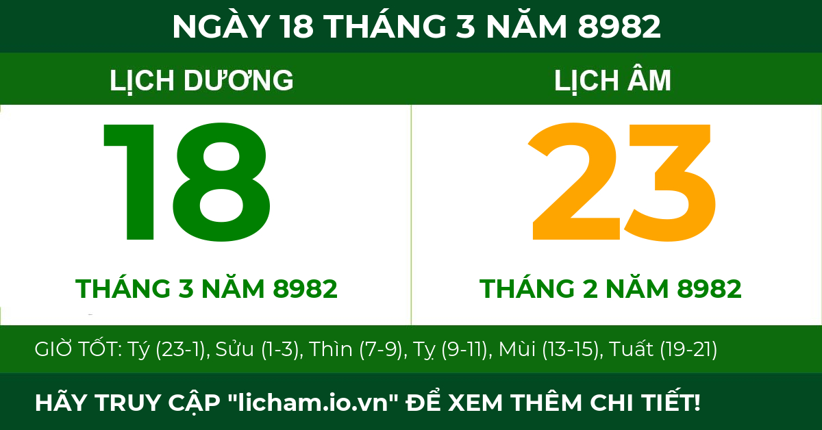 lịch âm ngày 18 tháng 3 năm 8982