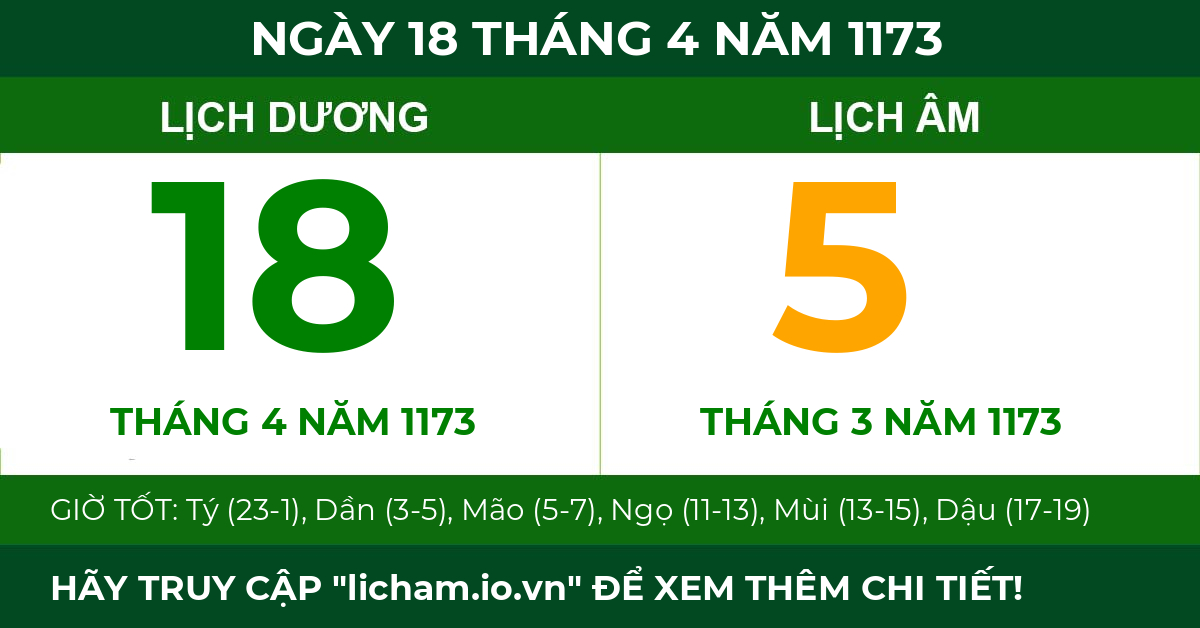 lịch âm ngày 18 tháng 4 năm 1173