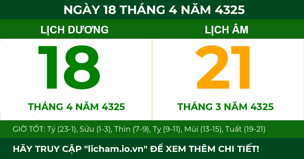 lịch âm ngày 18 tháng 4 năm 4325