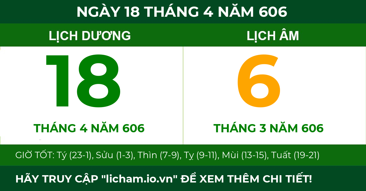 lịch âm ngày 18 tháng 4 năm 606