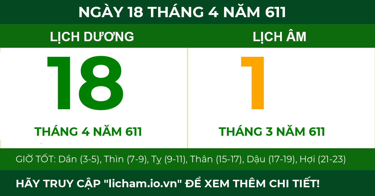 lịch âm ngày 18 tháng 4 năm 611