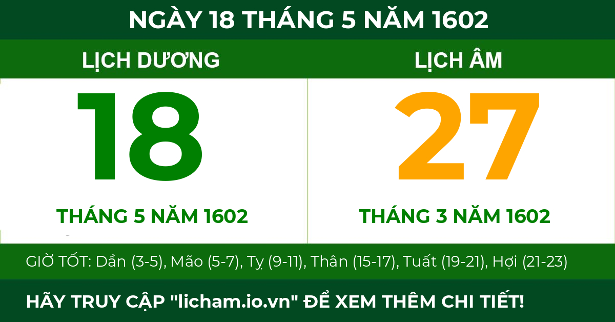 lịch âm ngày 18 tháng 5 năm 1602