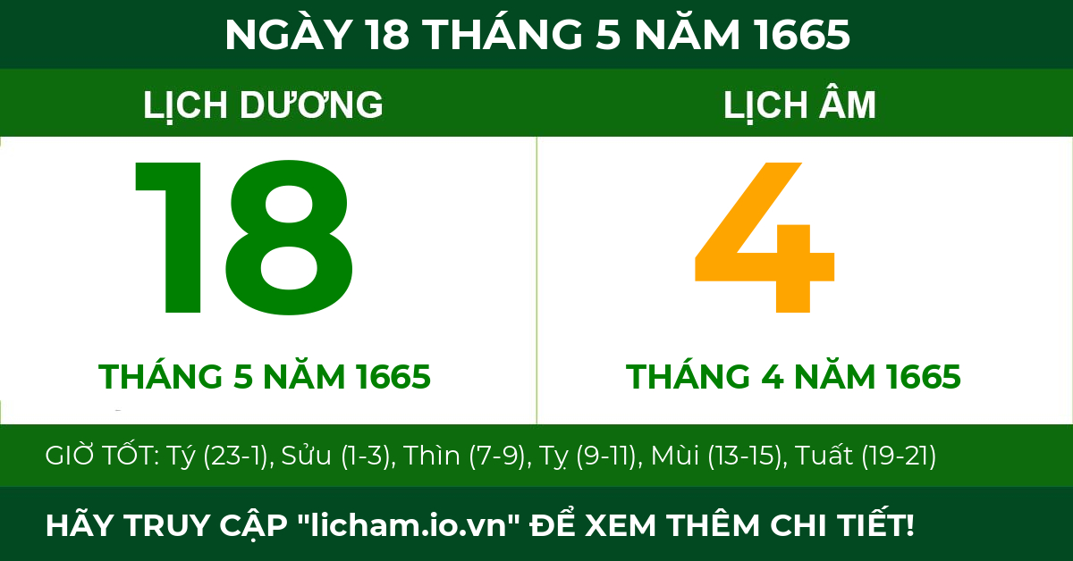 lịch âm ngày 18 tháng 5 năm 1665