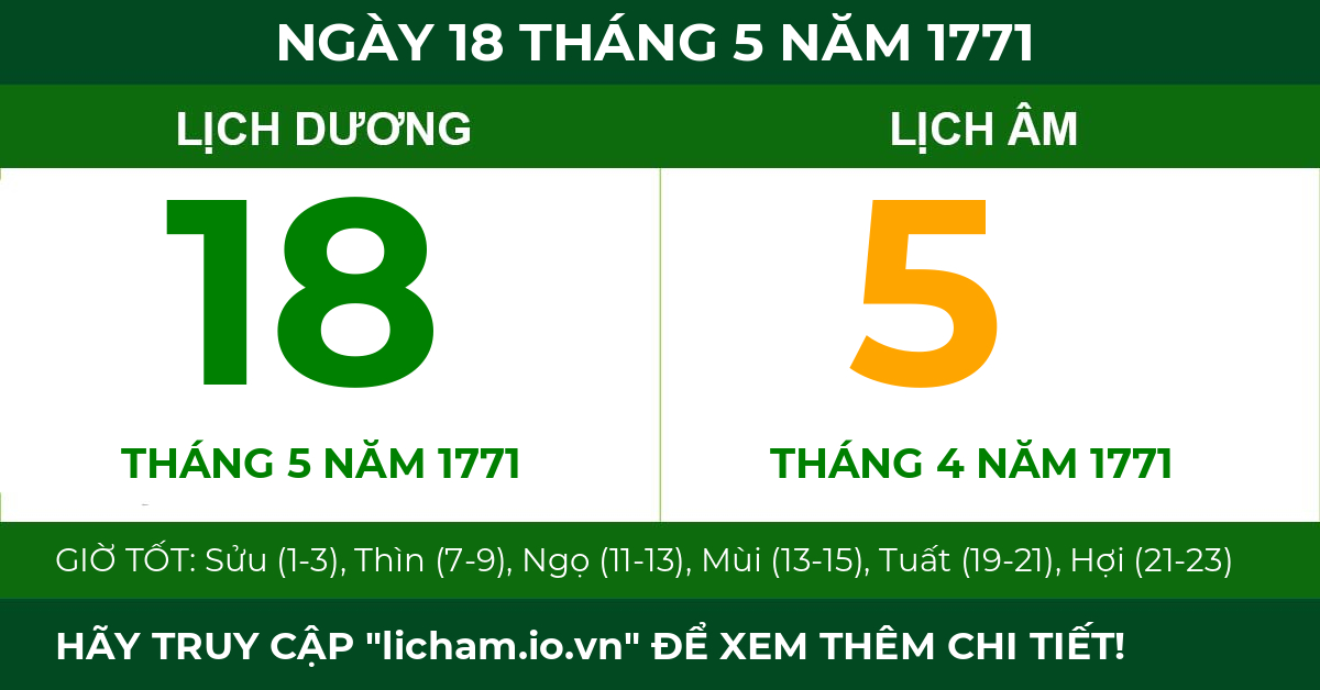 lịch âm ngày 18 tháng 5 năm 1771
