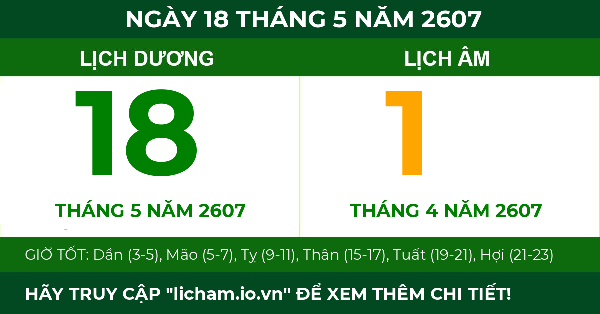 lịch âm ngày 18 tháng 5 năm 2607