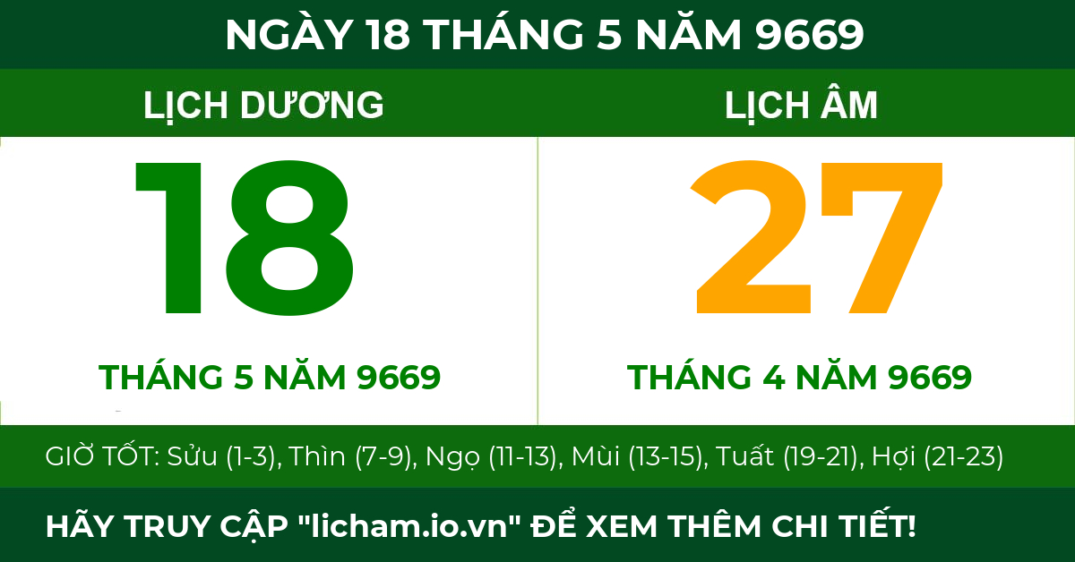 lịch âm ngày 18 tháng 5 năm 9669
