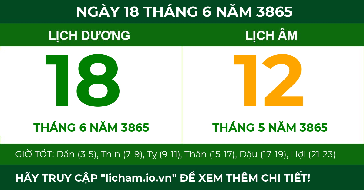 lịch âm ngày 18 tháng 6 năm 3865
