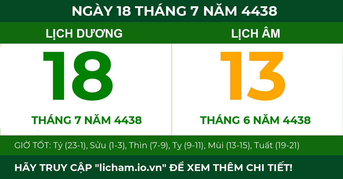 lịch âm ngày 18 tháng 7 năm 4438