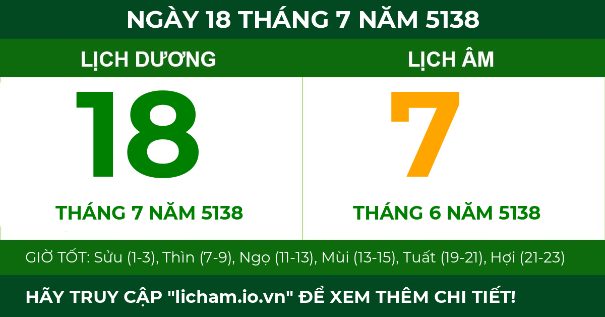 lịch âm ngày 18 tháng 7 năm 5138
