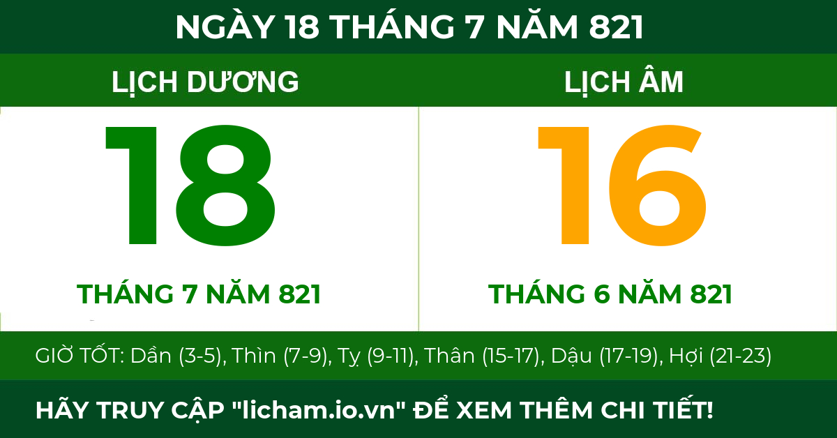 lịch âm ngày 18 tháng 7 năm 821