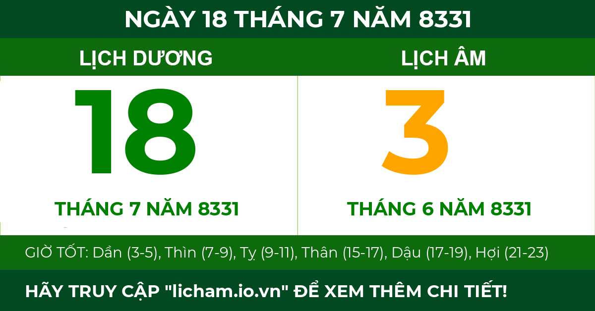 lịch âm ngày 18 tháng 7 năm 8331