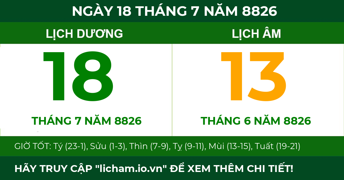lịch âm ngày 18 tháng 7 năm 8826