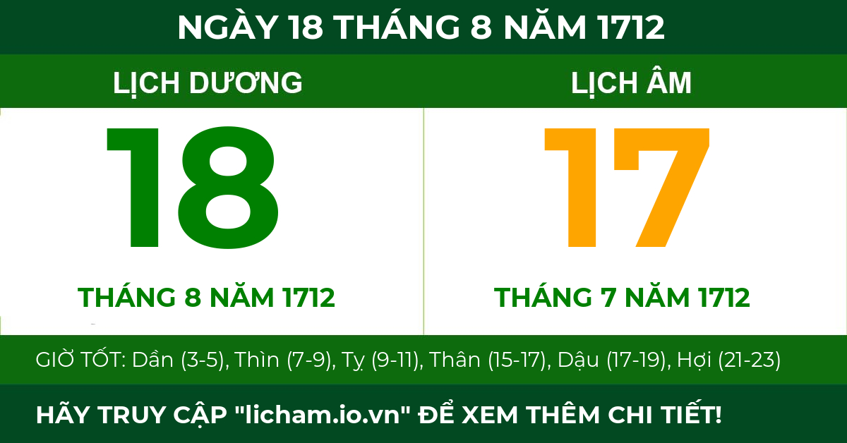 lịch âm ngày 18 tháng 8 năm 1712