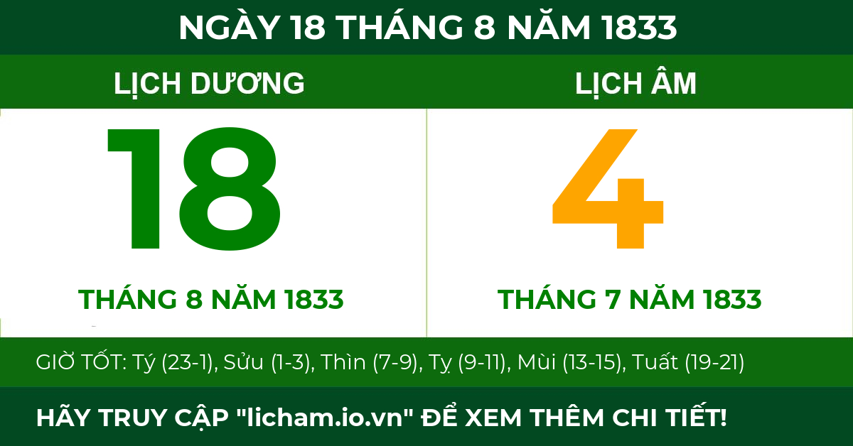 lịch âm ngày 18 tháng 8 năm 1833
