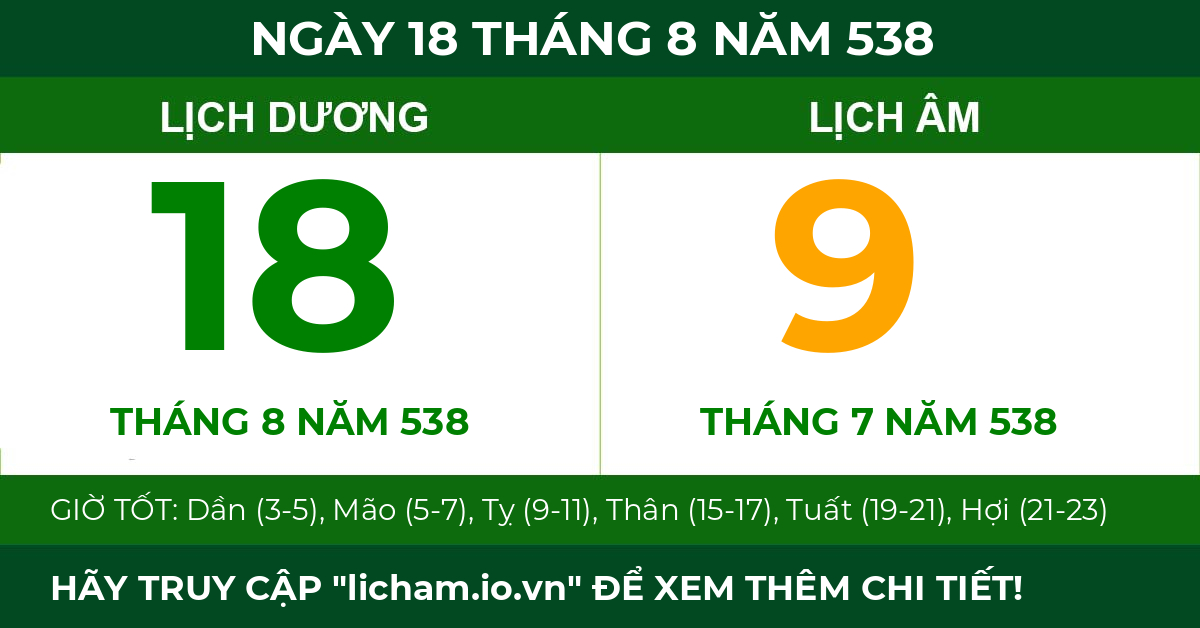 lịch âm ngày 18 tháng 8 năm 538