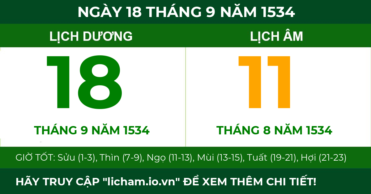 lịch âm ngày 18 tháng 9 năm 1534