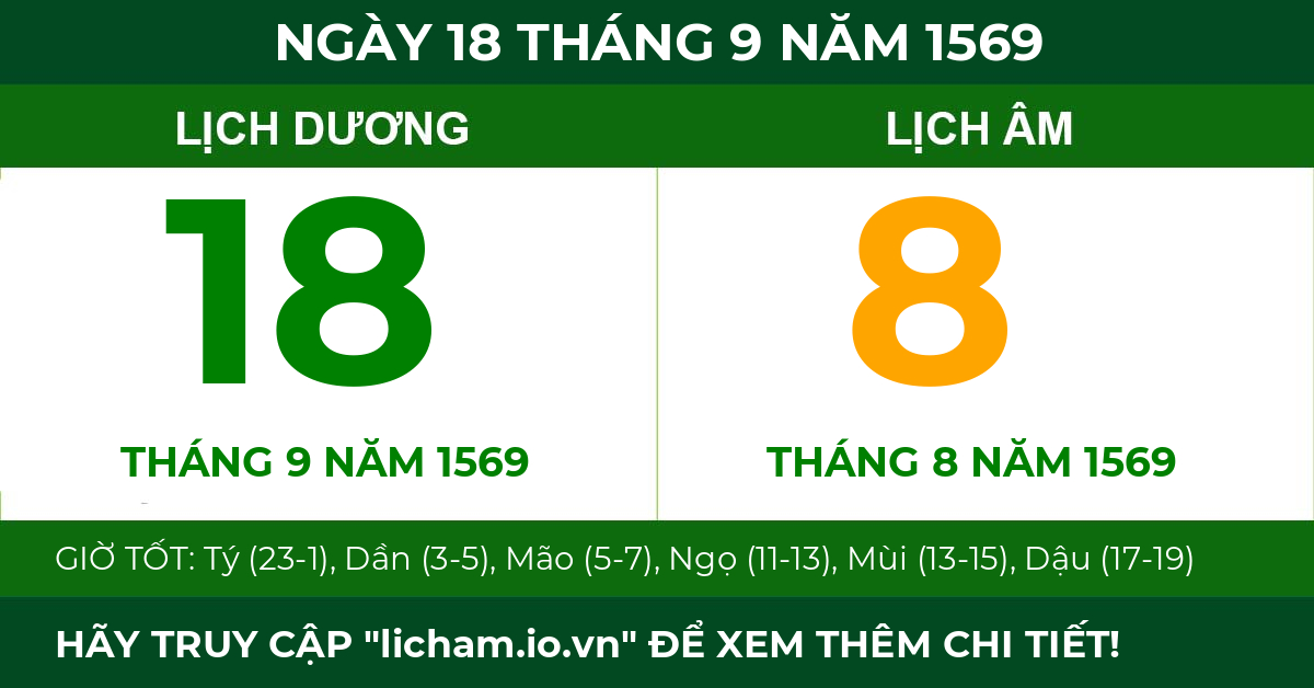 lịch âm ngày 18 tháng 9 năm 1569