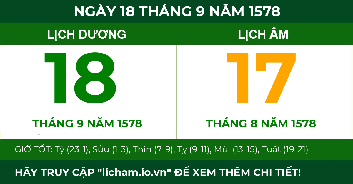 lịch âm ngày 18 tháng 9 năm 1578
