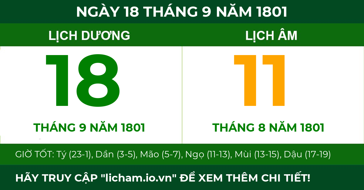 lịch âm ngày 18 tháng 9 năm 1801