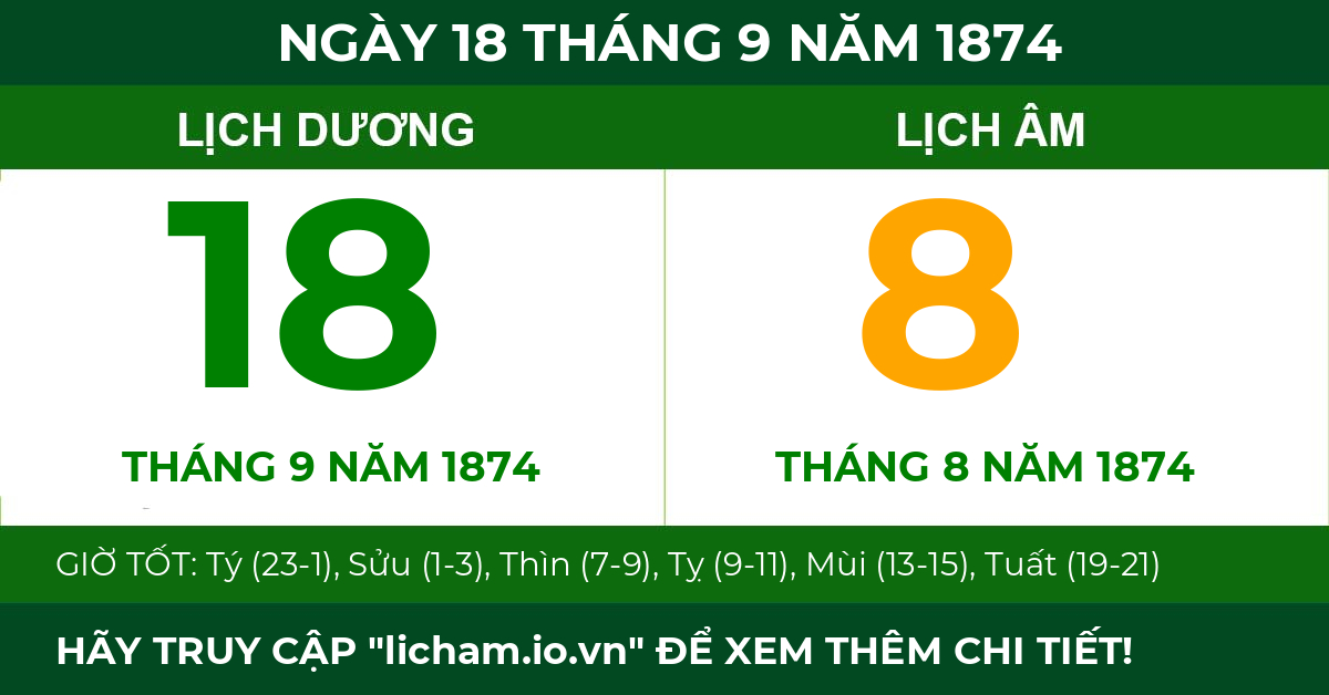 lịch âm ngày 18 tháng 9 năm 1874