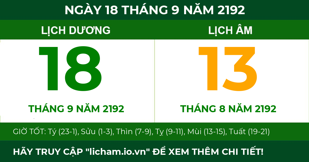 lịch âm ngày 18 tháng 9 năm 2192