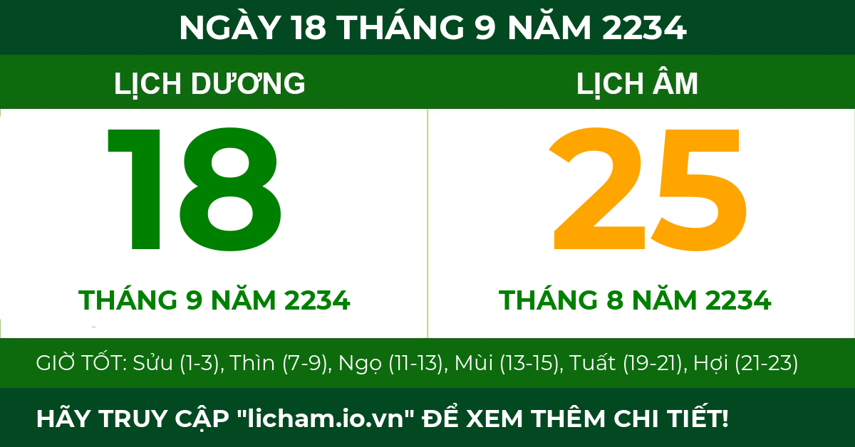 lịch âm ngày 18 tháng 9 năm 2234