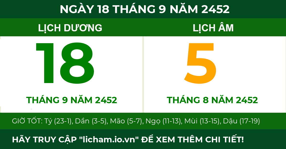 lịch âm ngày 18 tháng 9 năm 2452