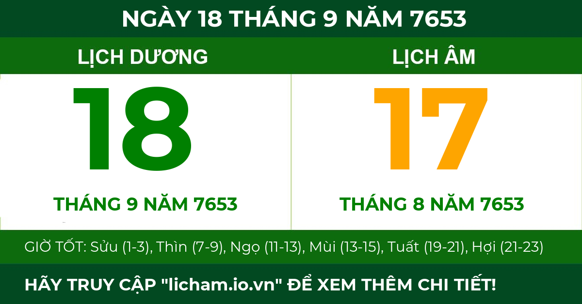 lịch âm ngày 18 tháng 9 năm 7653