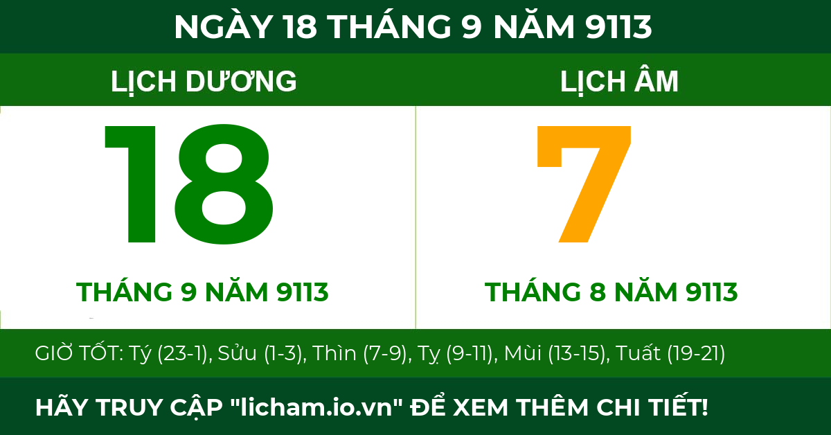 lịch âm ngày 18 tháng 9 năm 9113