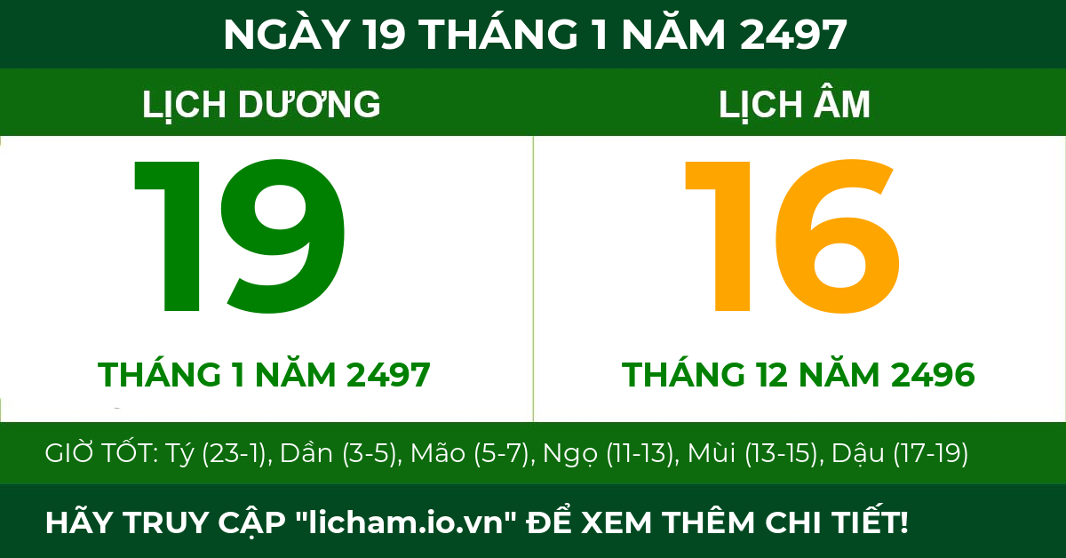 lịch âm ngày 19 tháng 1 năm 2497