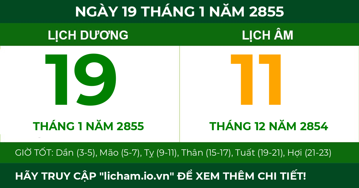 lịch âm ngày 19 tháng 1 năm 2855