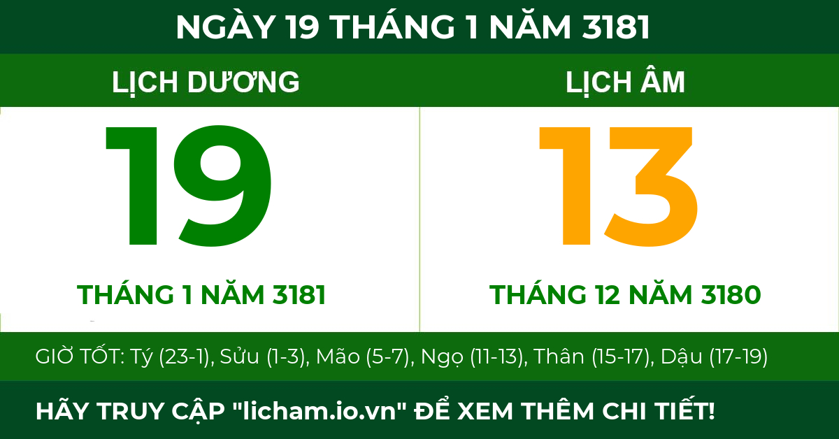 lịch âm ngày 19 tháng 1 năm 3181