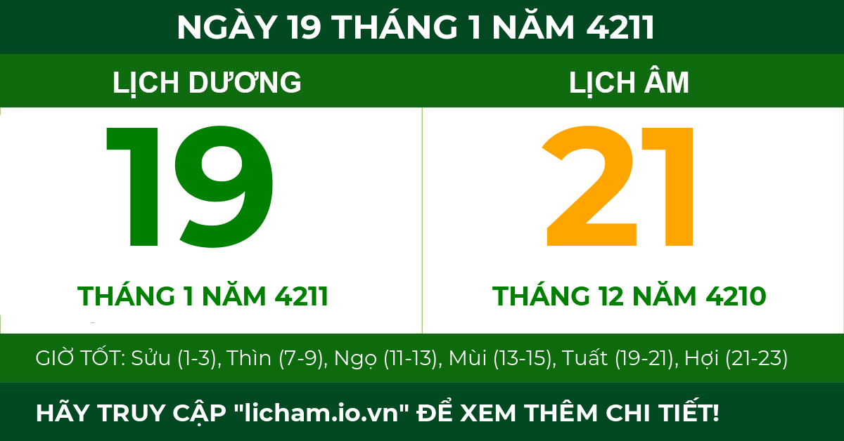 lịch âm ngày 19 tháng 1 năm 4211