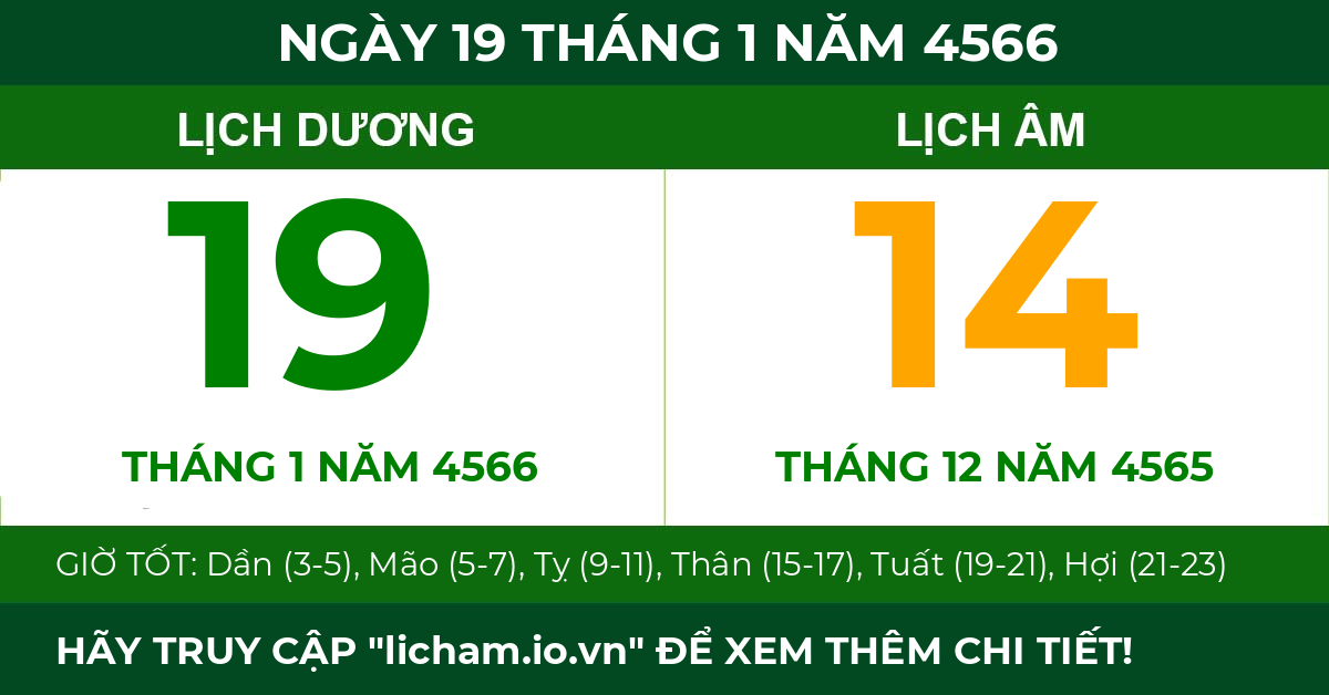 lịch âm ngày 19 tháng 1 năm 4566