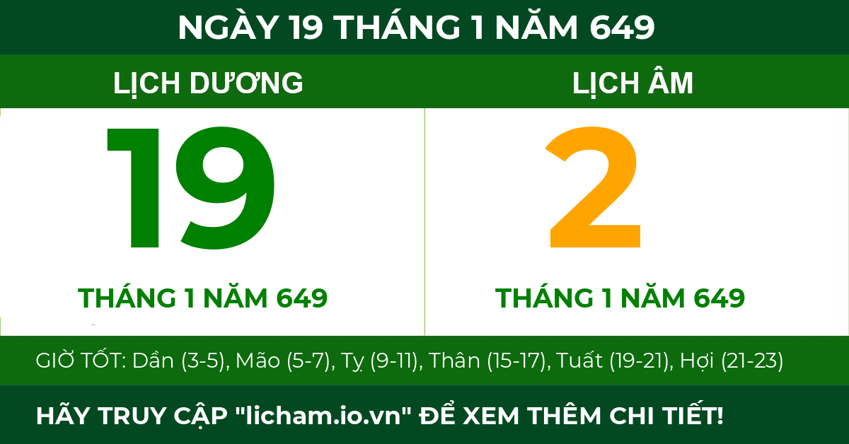 lịch âm ngày 19 tháng 1 năm 649