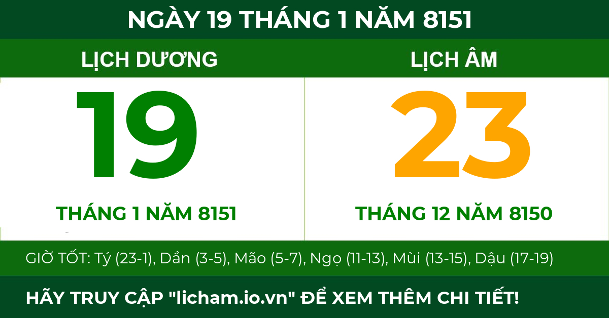 lịch âm ngày 19 tháng 1 năm 8151