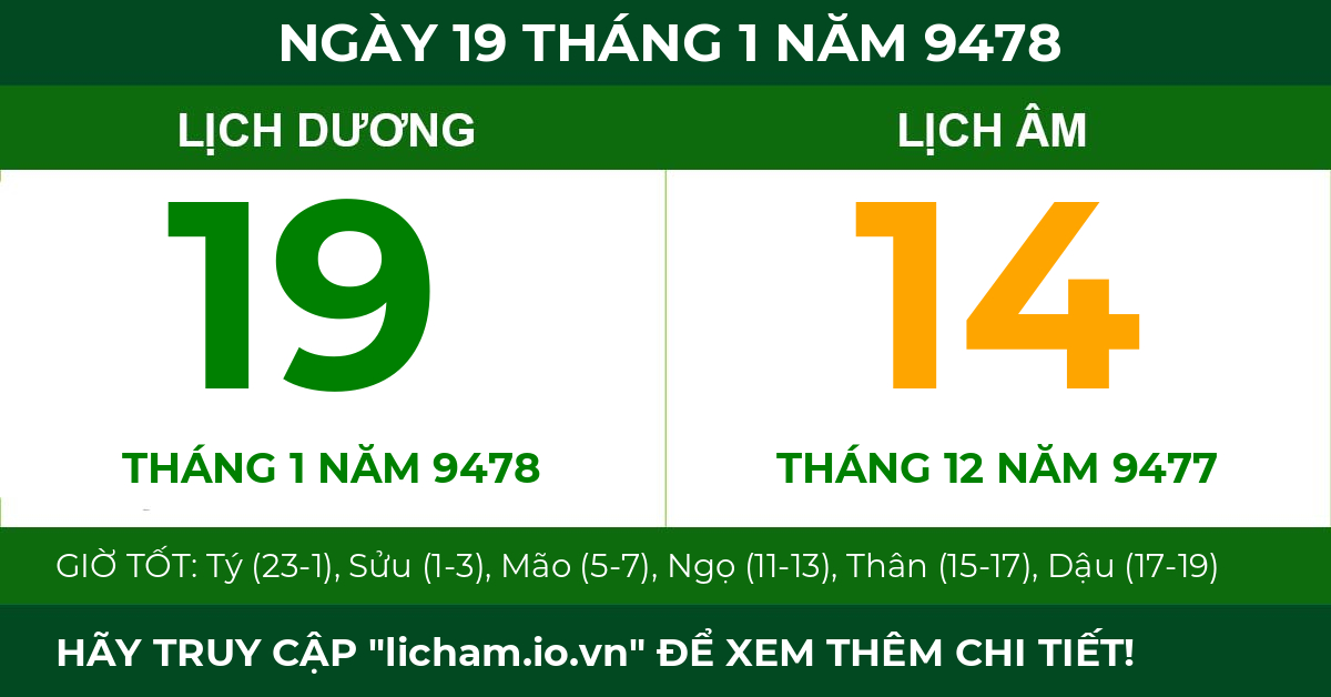 lịch âm ngày 19 tháng 1 năm 9478