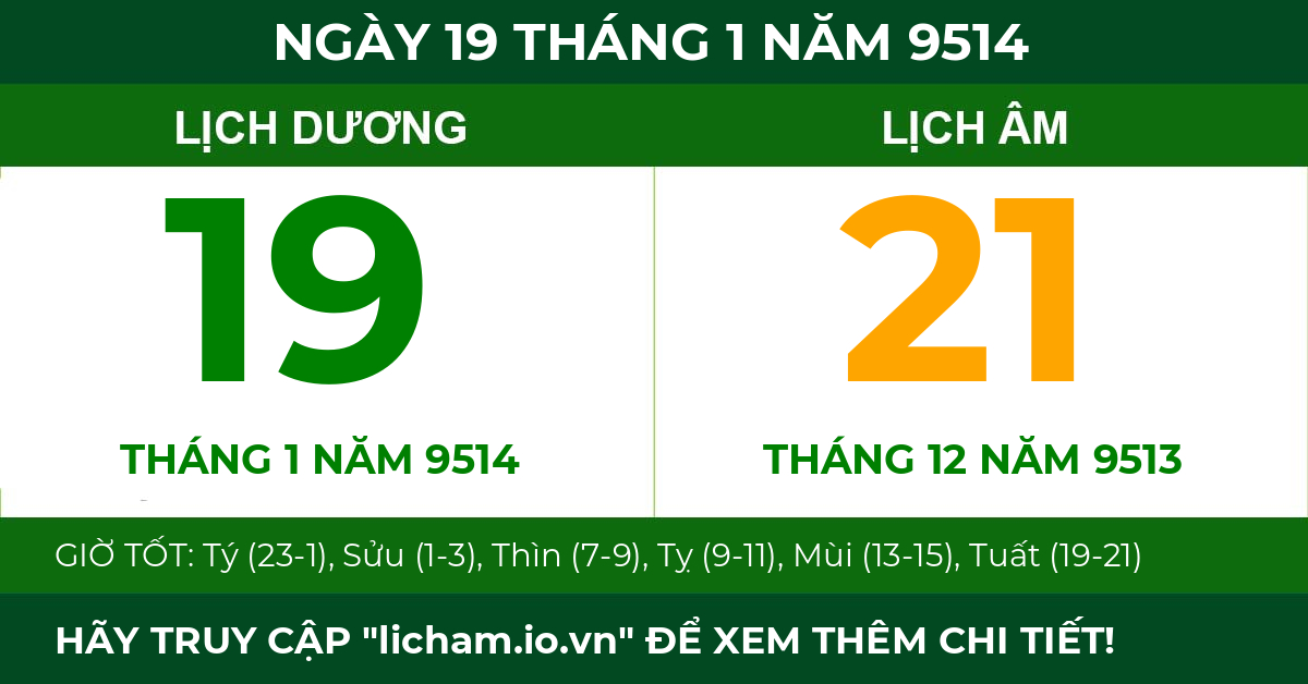 lịch âm ngày 19 tháng 1 năm 9514