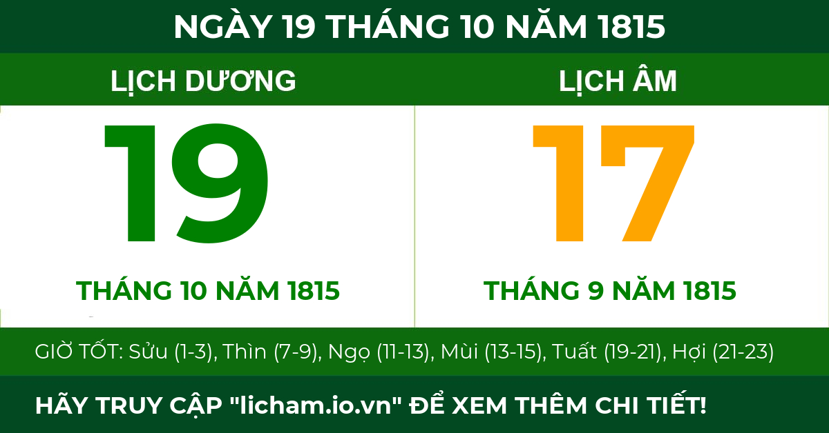 lịch âm ngày 19 tháng 10 năm 1815