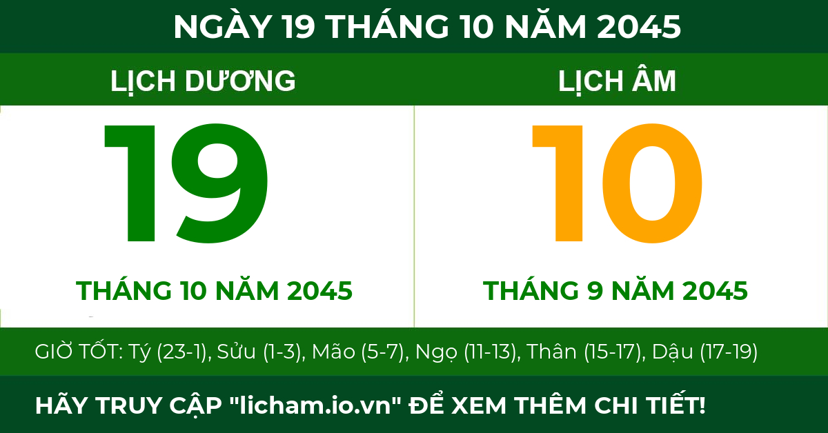 lịch âm ngày 19 tháng 10 năm 2045