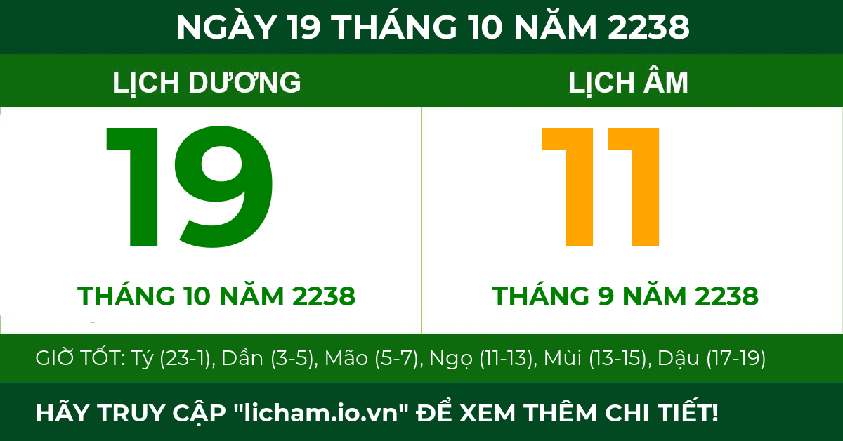 lịch âm ngày 19 tháng 10 năm 2238