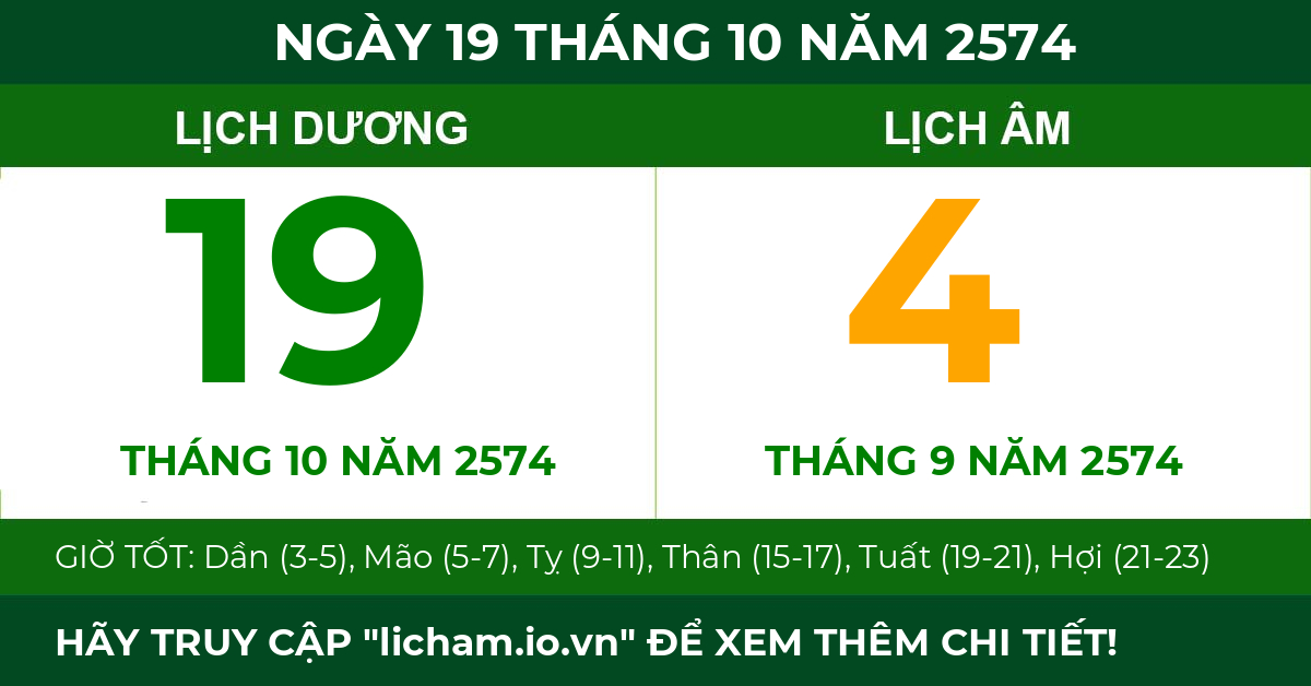 lịch âm ngày 19 tháng 10 năm 2574