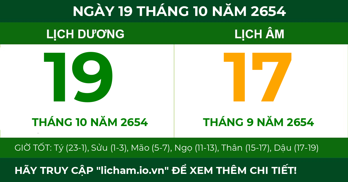 lịch âm ngày 19 tháng 10 năm 2654