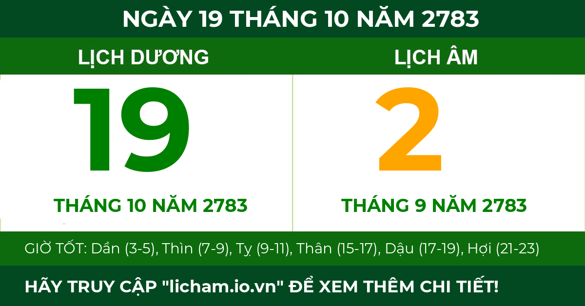 lịch âm ngày 19 tháng 10 năm 2783
